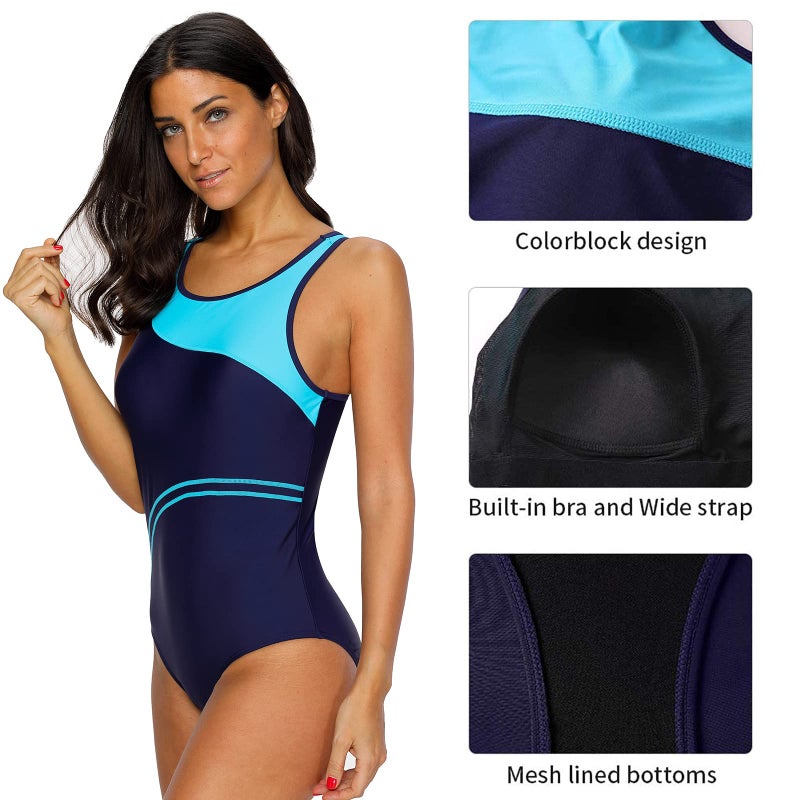 CharmLeaks Women One Piece Fitness Swimsuit Long Racerback Fitness Bathing Suits XL - Image 5